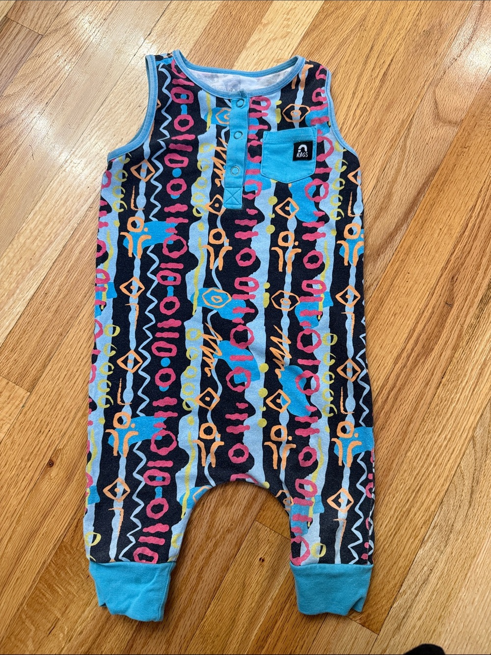Kids Sleeveless Romper in Multicolor Geometric Print